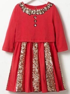 Mini Boden Red Gold Sequin Accents Fancy Dress Sz 7-8